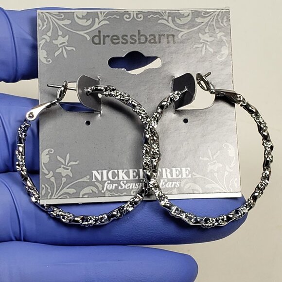 2/$30 Textured Silver tone Hoop Design Earrings - 1.25-inch. Women's Jewelry - Picture 1 of 7